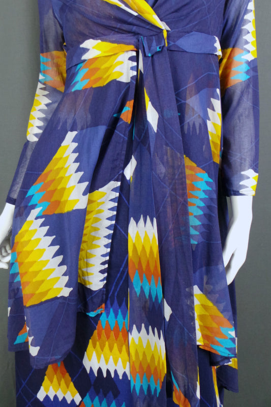 1970s Blue & Yellow Geometric Dress & Jacket | Harper | S