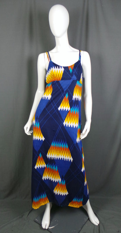 1970s Blue & Yellow Geometric Vintage Dress & Jacket | Harper