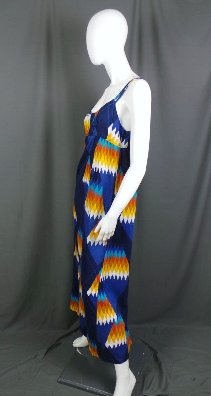 1970s Blue & Yellow Geometric Dress & Jacket | Harper | S