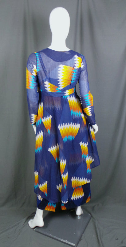 1970s Blue & Yellow Geometric Dress & Jacket | Harper | S