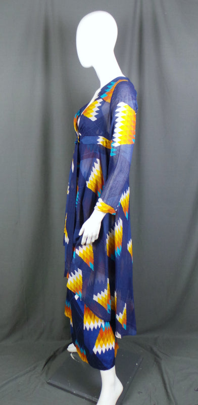 1970s Blue & Yellow Geometric Dress & Jacket | Harper | S