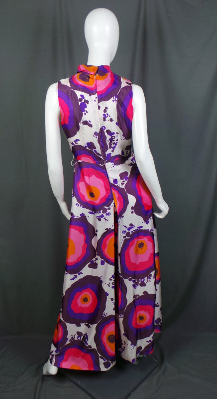 1960s Pink & Purple Bullseye Palazzo Jumpsuit | Horrockses | XS