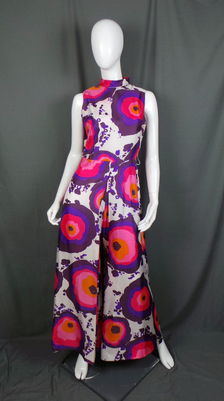 1960s Pink & Purple Bullseye Vintage Palazzo Jumpsuit | Horrockses