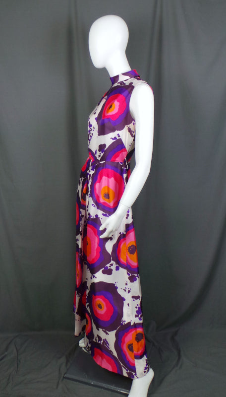 1960s Pink & Purple Bullseye Palazzo Jumpsuit | Horrockses | XS