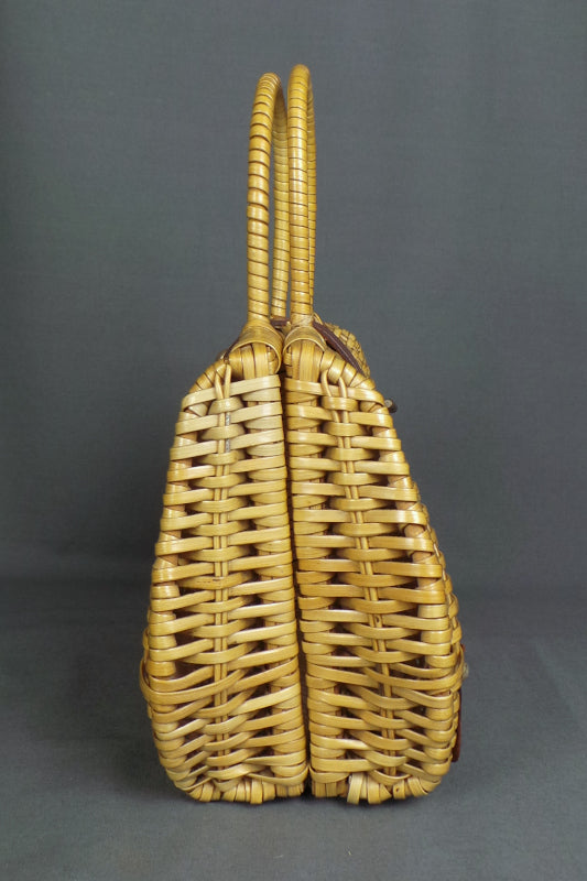 1960s Brown Plastic Wicker Basket Bag