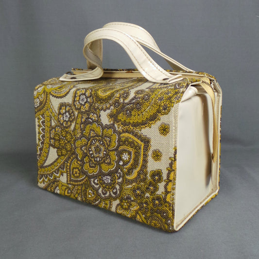 1960S Green and Cream Paisley Box Bag