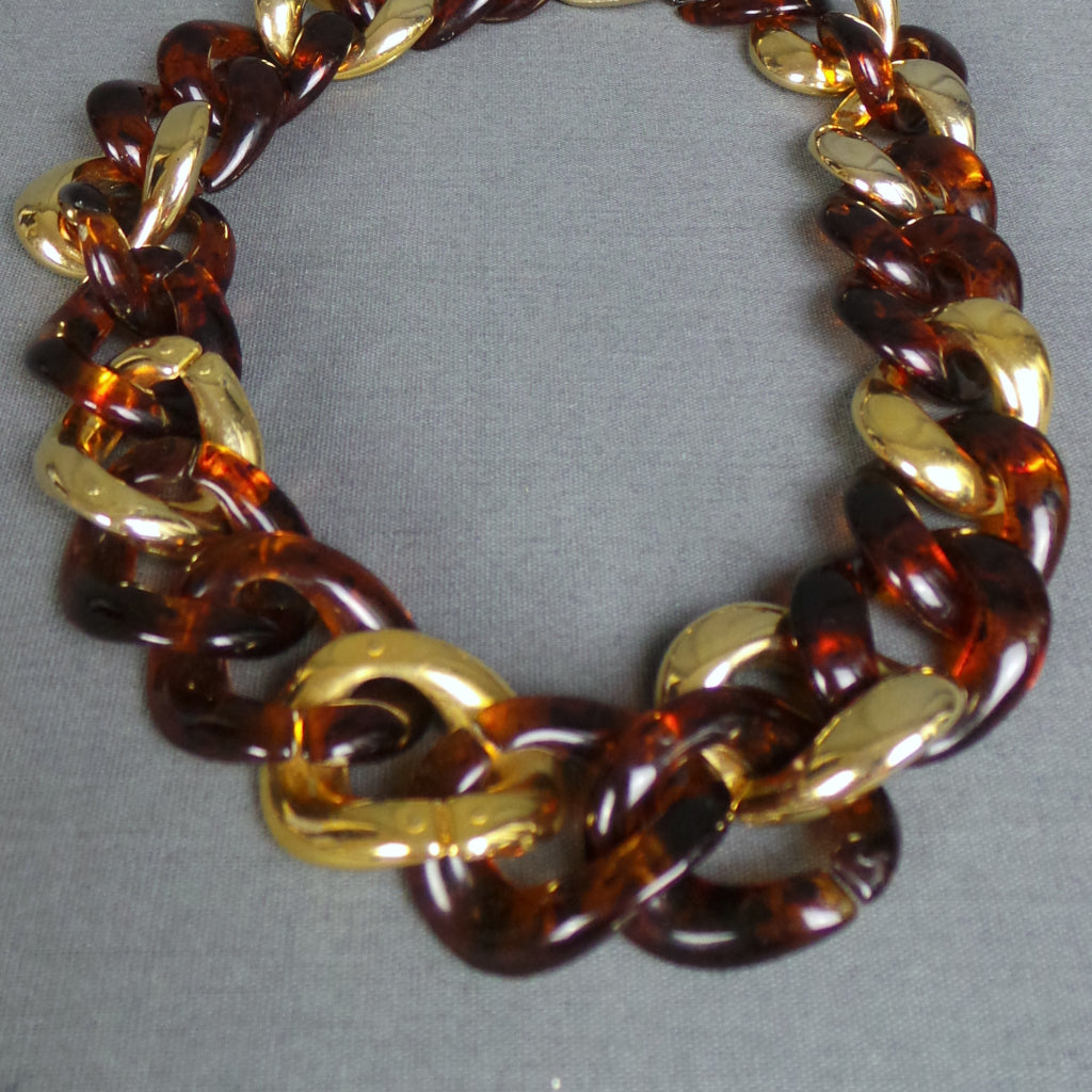 1980s Chunky Tortoise Shell and Gold Chain Necklace
