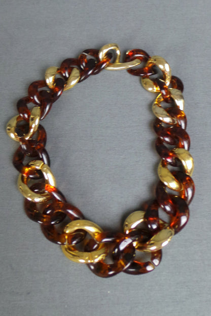 1980s Chunky Tortoise Shell and Gold Chain Necklace