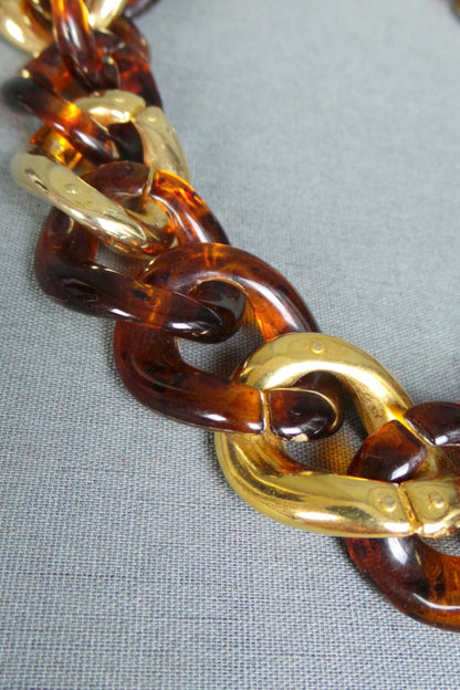 1980s Chunky Tortoise Shell and Gold Chain Necklace