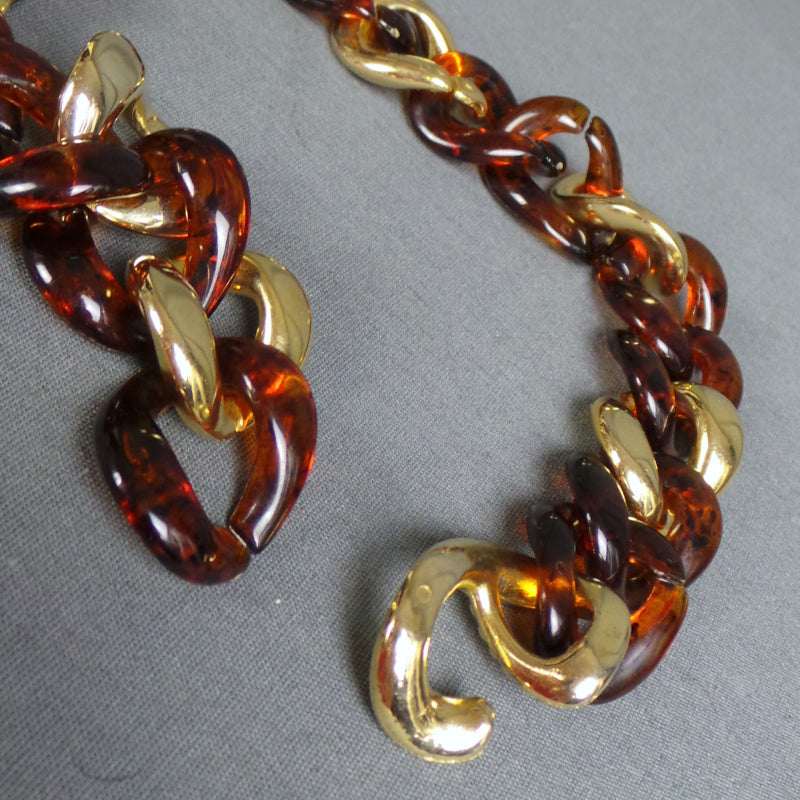 1980s Chunky Tortoise Shell and Gold Chain Necklace