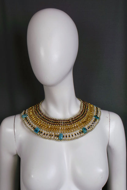 1970s Large Egyptian Beaded Bib Necklace
