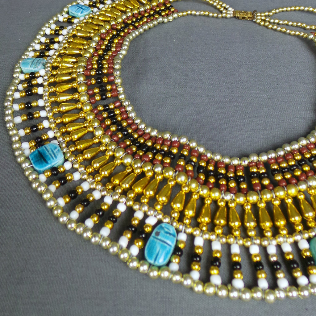 1970s Large Egyptian Beaded Bib Necklace