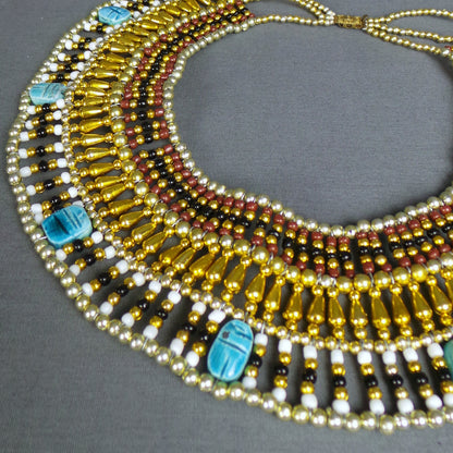 1970s Large Egyptian Beaded Bib Necklace