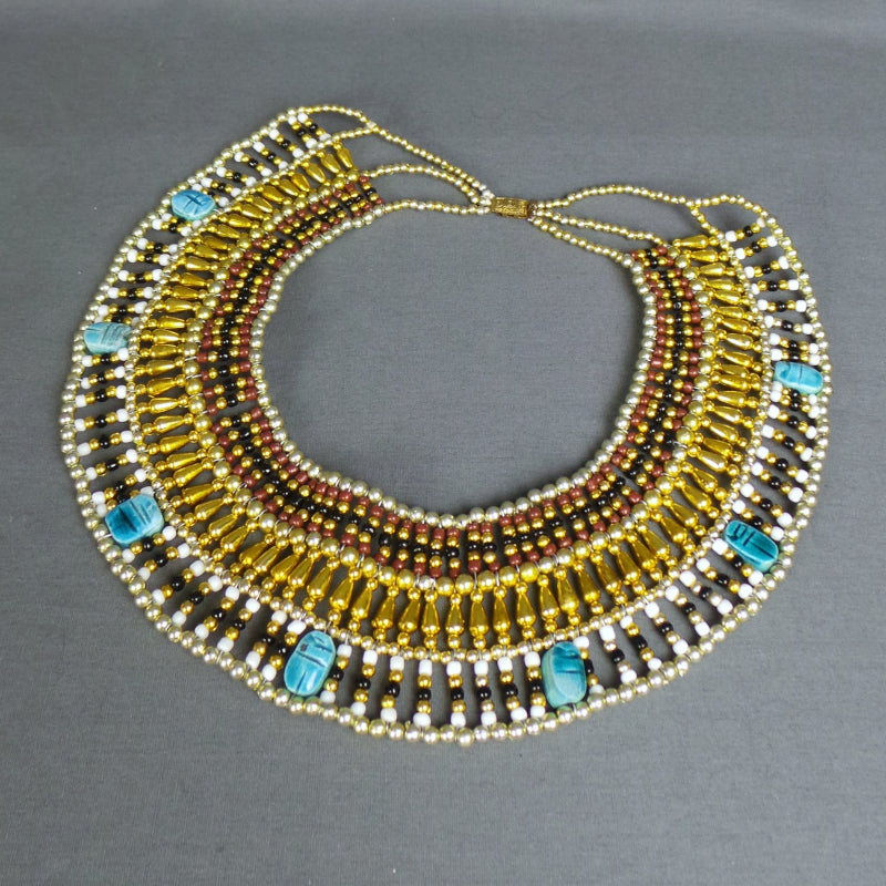 1970s Large Egyptian Beaded Bib Necklace