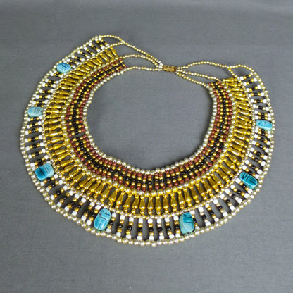 1970s Large Egyptian Beaded Bib Necklace