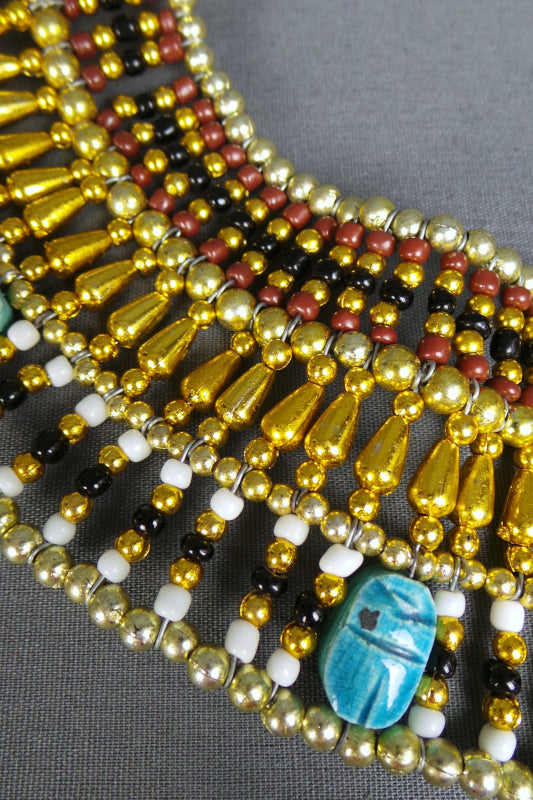 1970s Large Egyptian Beaded Bib Necklace