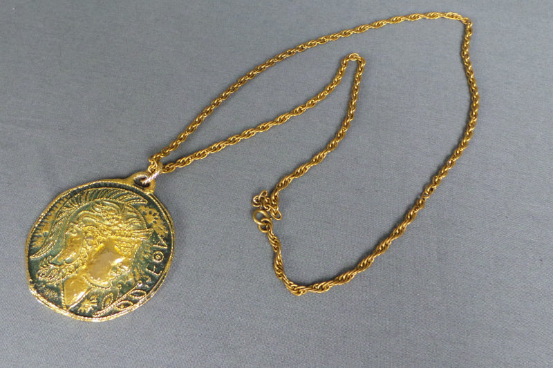1970s Large Roman Style Gold Medallion