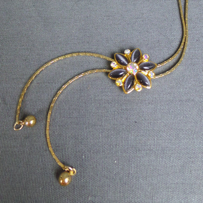 1980s Smoke Gem Gold Bolo Style Necklace