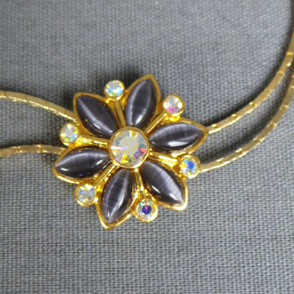 1980s Smoke Gem Gold Bolo Style Necklace