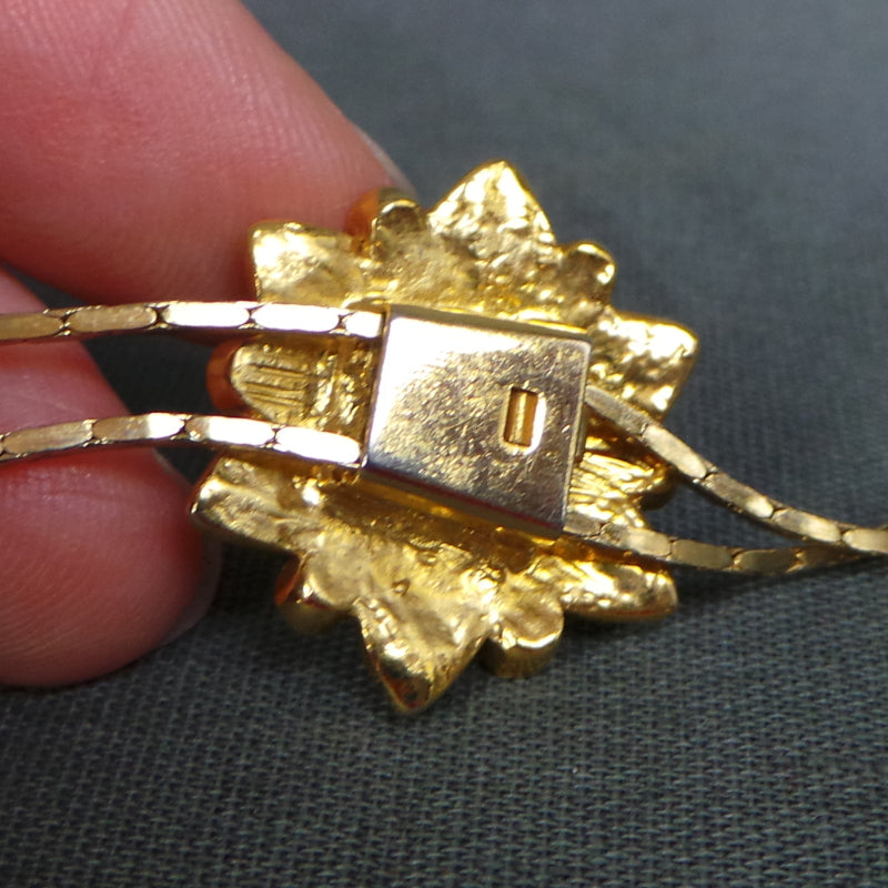 1980s Smoke Gem Gold Bolo Style Necklace