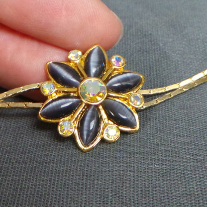 1980s Smoke Gem Gold Bolo Style Necklace