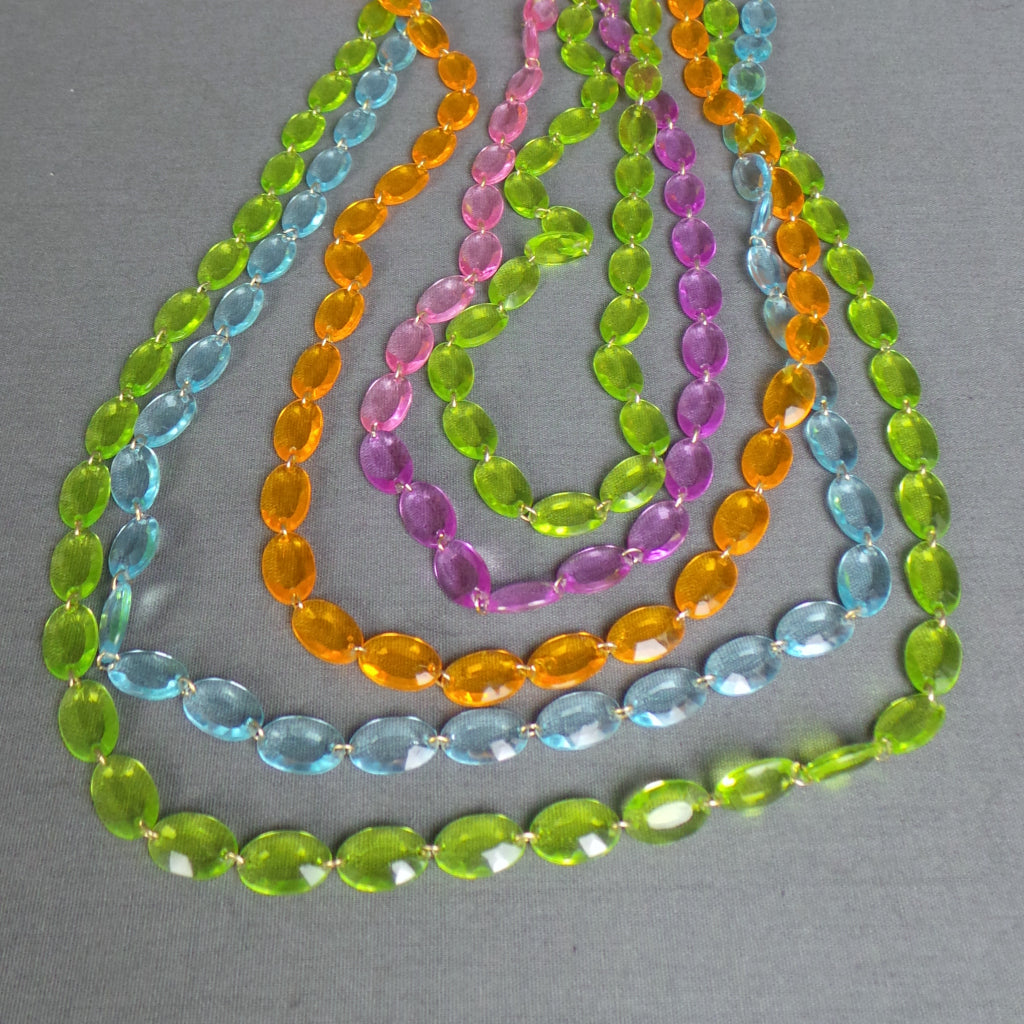 1980s Bright Coloured Clear Vintage Long Bead Necklace