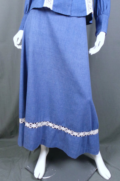 1970s Denim Blue Crochet Lace Boho Co-Ord | Mr Darren | M