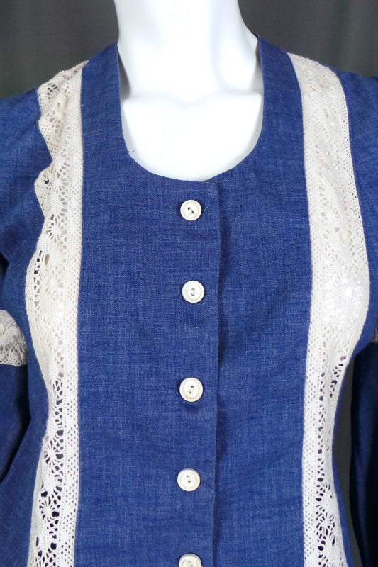 1970s Denim Blue Crochet Lace Boho Co-Ord | Mr Darren | M