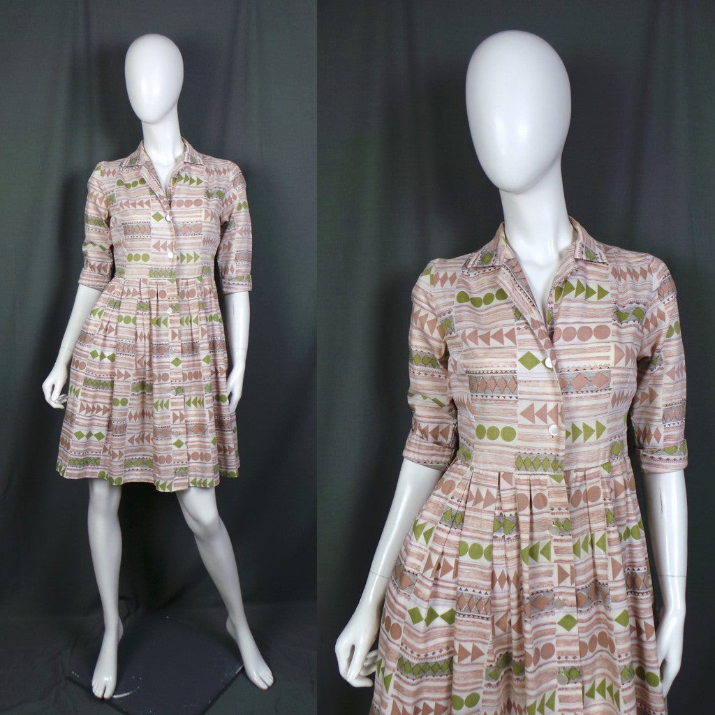 1950s Geometric Shirt Dress | St Michael | S