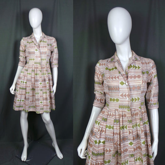 1950s Geometric Shirt Dress | St Michael | S