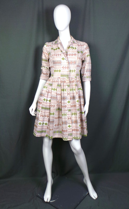1950s Geometric Shirt Dress | St Michael | S