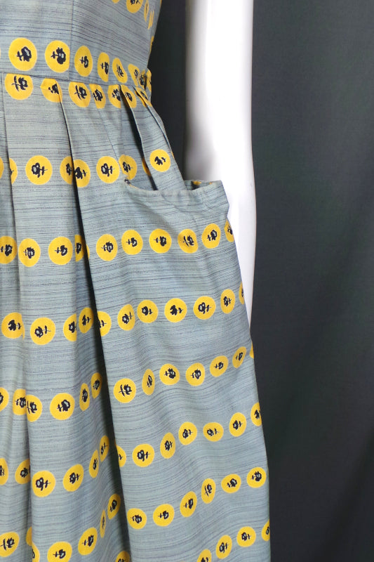 1950s Grey Rose Print Dress | Bercal | XS