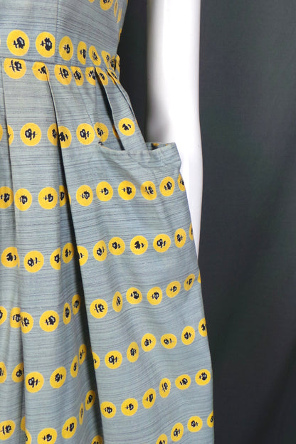 1950s Grey Rose Print Dress | Bercal | XS