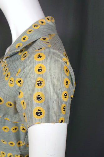 1950s Grey Rose Print Dress | Bercal | XS