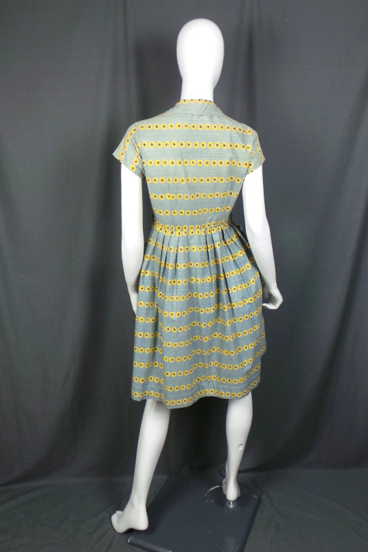 1950s Grey Rose Print Dress | Bercal | XS