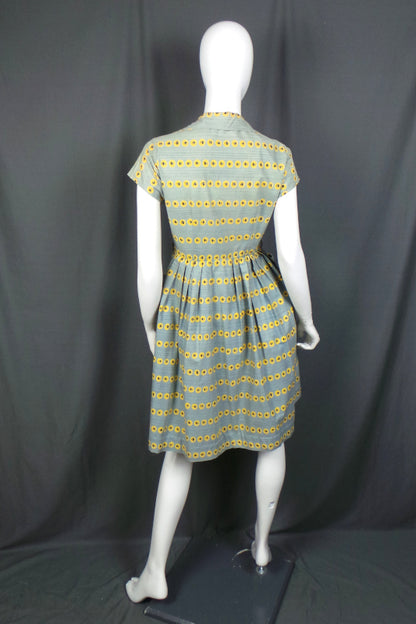1950s Grey Rose Print Dress | Bercal | XS
