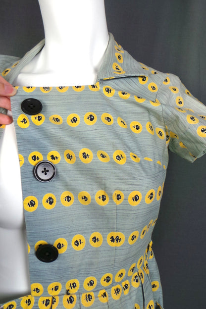 1950s Grey Rose Print Dress | Bercal | XS