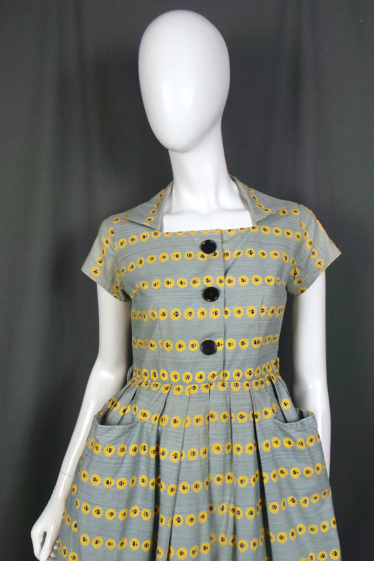 1950s Grey Rose Print Dress | Bercal | XS