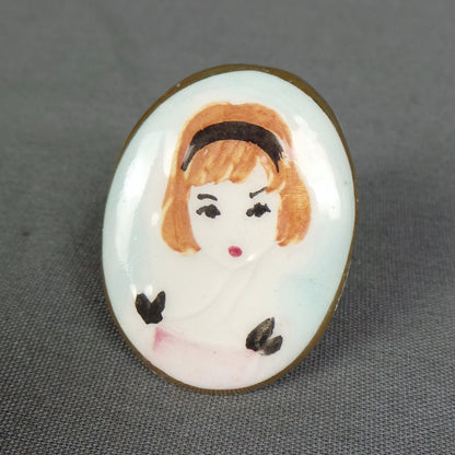 1960s Prom Girl Ceramic Brooch