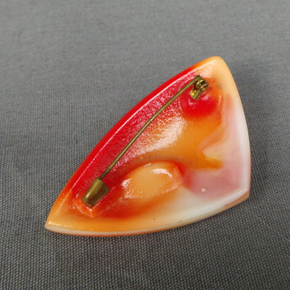 1950s Orange Lustre Triangle Brooch