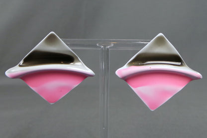 1980s Pink Black Large Stud Earrings