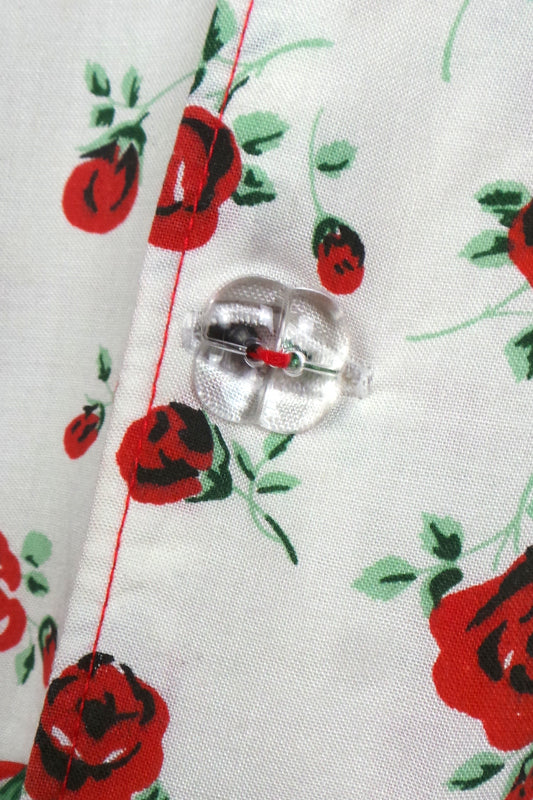 1980s Rose Print White Shirt | XL