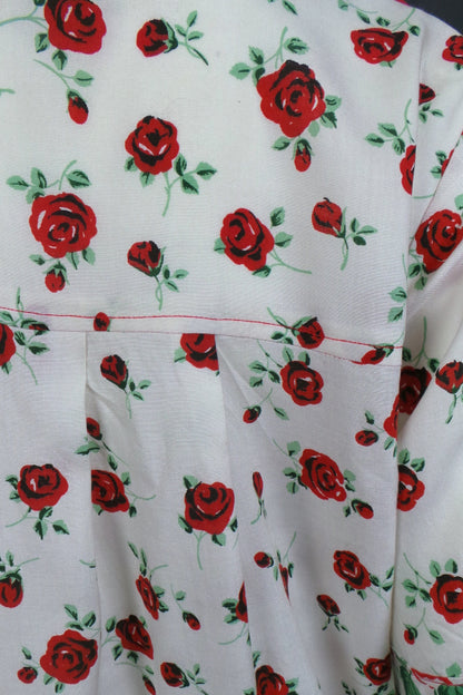 1980s Rose Print White Shirt | XL