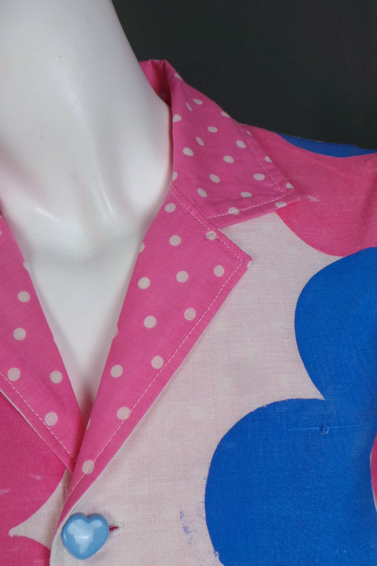 1980s Blue and Pink Jumbo Daisy Shirt, 40in Bust