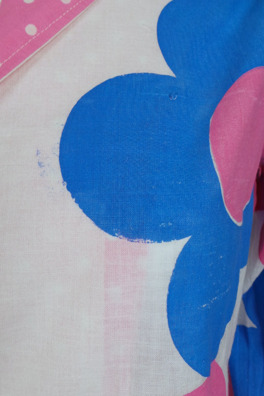 1980s Blue and Pink Jumbo Daisy Shirt, 40in Bust