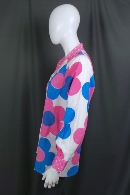 1980s Blue and Pink Jumbo Daisy Vintage  Shirt