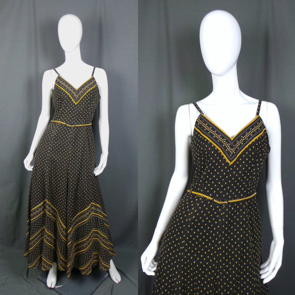 1970s Black and Yellow Floral Vintage Maxi Dress | Berkertex