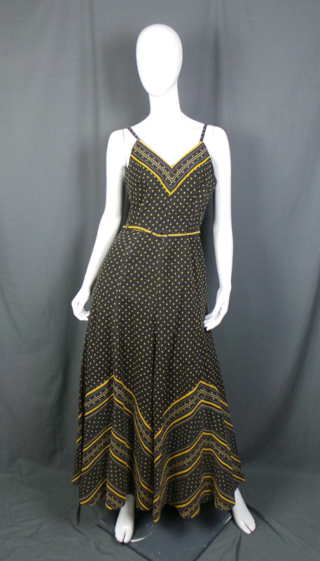 1970s Black and Yellow Floral Vintage Maxi Dress | Berkertex