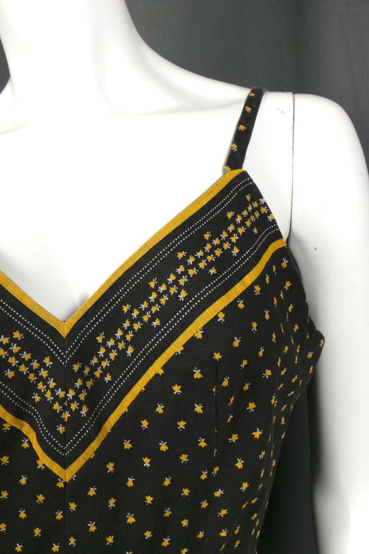 1970s Black and Yellow Floral Maxi Dress | Berkertex | XS