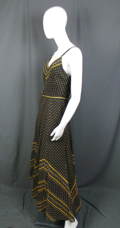 1970s Black and Yellow Floral Maxi Dress | Berkertex | XS